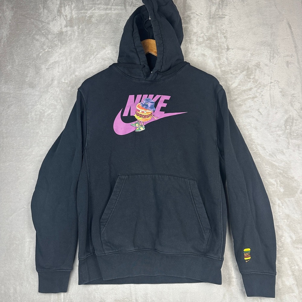 Nike MENS Hooded Hoodie Sweatshirt Athletic Hamburger Black Size Large